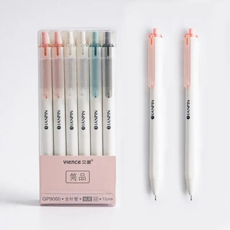 

12 шт., выдвижная гелевая ручка, игольная трубка 0,5 мм, черные чернила для письма, офиса и детей, школьные принадлежности, набор канцелярских ручек, выдвижной