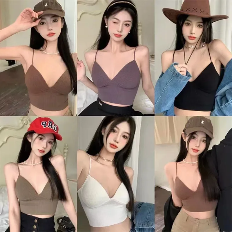 Summer Sexy Bra Women Crop Tops Sports Spaghetti Strap Vest Top Nylon Casual Tube Top Off Shoulder Sleeveless Camisole Underwear