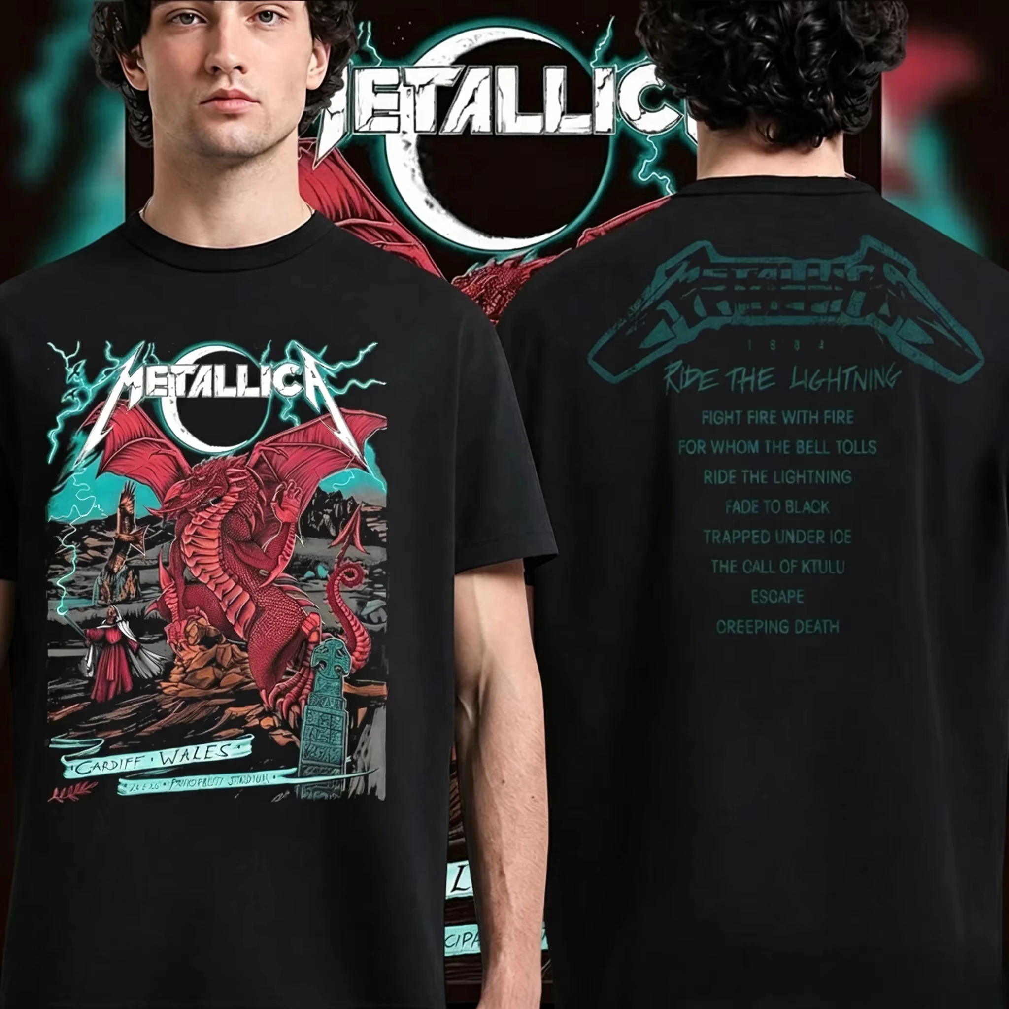 Y2k Sale Metallica M72 World Tour 2026 Cardiff T-Shirt für Herren und Damen, Sommer-Baumwollkleidung, modisch, kurz – Detail 7