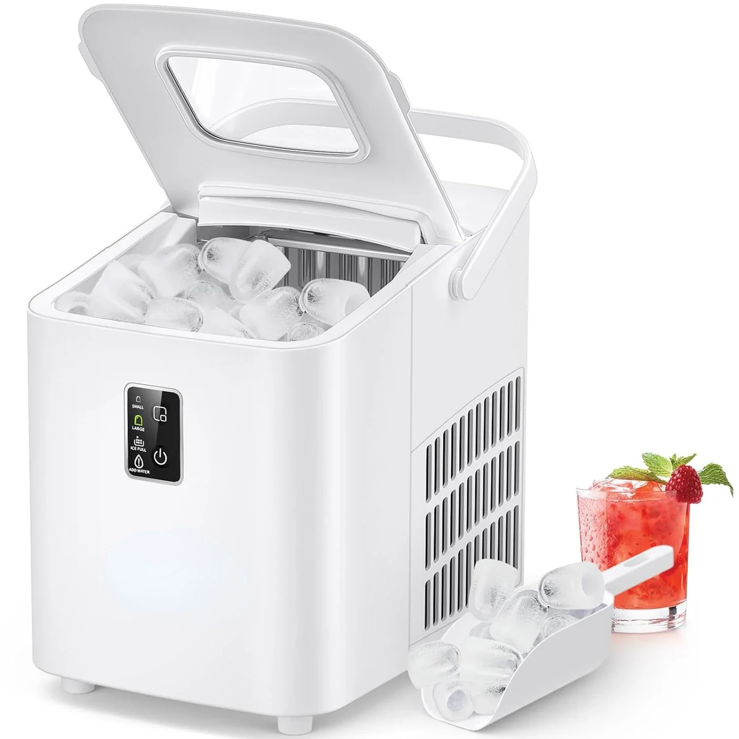 

Countertop Ice Maker, Ice Maker Machine 26.5lbs/24Hrs, 8 Ice Ready in 6 Mins, Self-Cleaning Handheld Ice Maker with Ice Scoop,