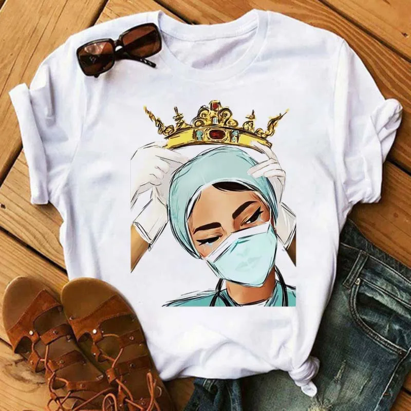 

Nurse Spirit Crown Print T Shirt Women Clothes 2022 Funny Short-Sleeved Cartoon T-Shirt Harajuku Tshirt Female Tee Tops T-Shirt