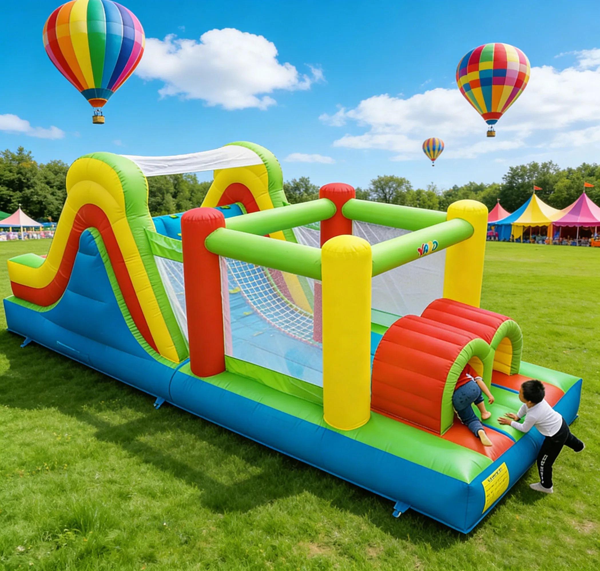 

Надувной батут-замок с полосой препятствий и вентилятором, из ПВХ, простая установка