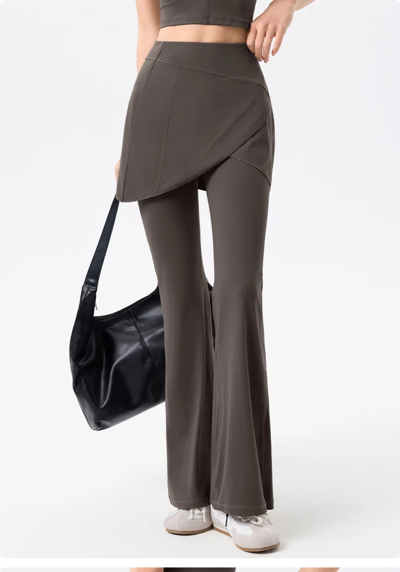 Yoga-Hosen für Frauen mit hoher Taille, Anti-Exposure, zweiteiliger Optik, hüftformende Trainingshose für Bauchstraffung, weit geschnittene Leggings – Detail 15