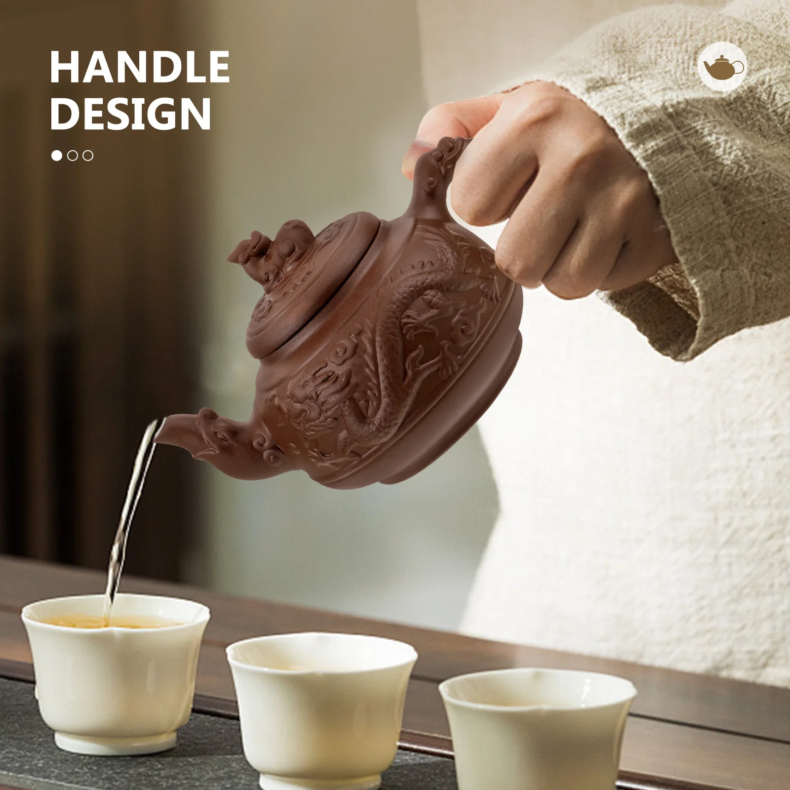 

Vintage Dragon Embossed Zisha Teapot Big Capacity Clay Kettle for Home Restaurant Decorative Tea Serving Portable Tea Pot