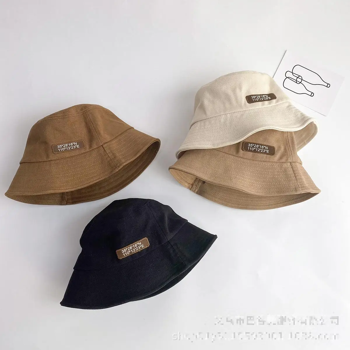 Japanese Personalized Labeling Letter Children's Fisherman Hat Traveling Cloth Boy Girl Baby Bucket Hat Basin Hat