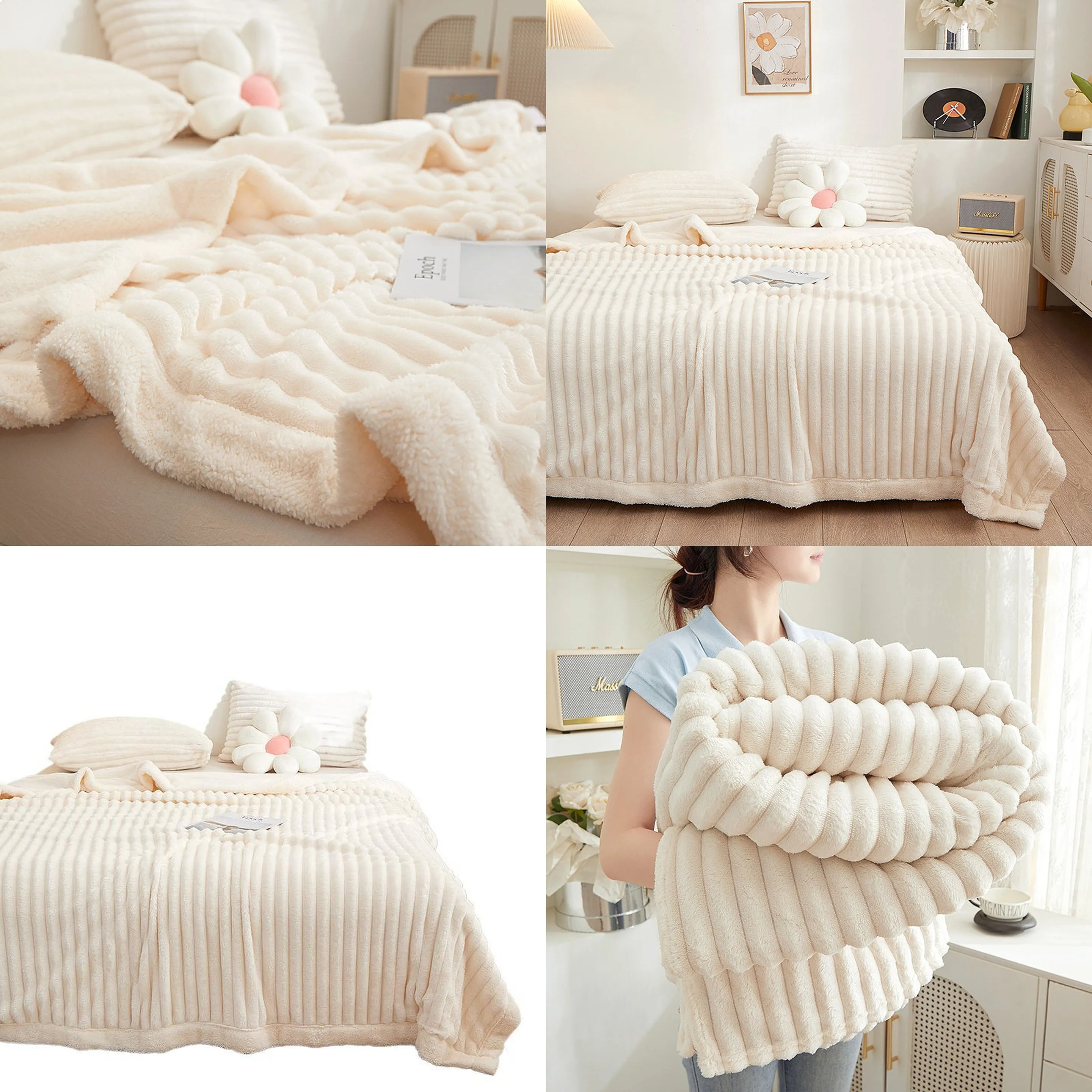 Thickened Lamb Fleece Blanket Warm Milk Fleece Sofa Nap Blanket Flannel Plush Soft Cozy Throw