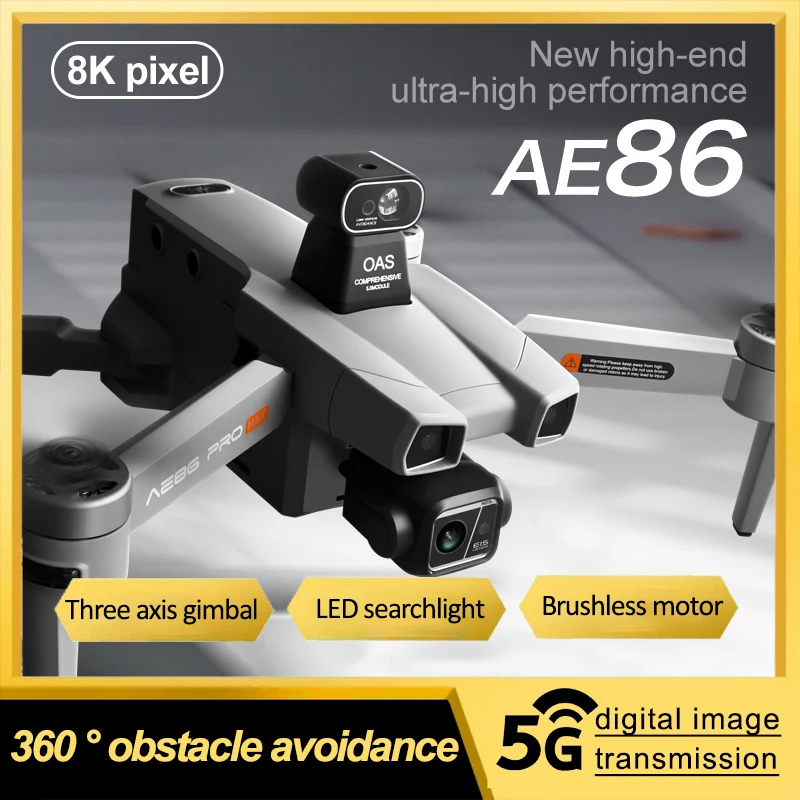 2024 New AE86Pro Max 360° Obstacle Avoidance Drone 5G Image Transmission Dron Three-Axis Gimbal 8K HD Dual Camera Quadcopter