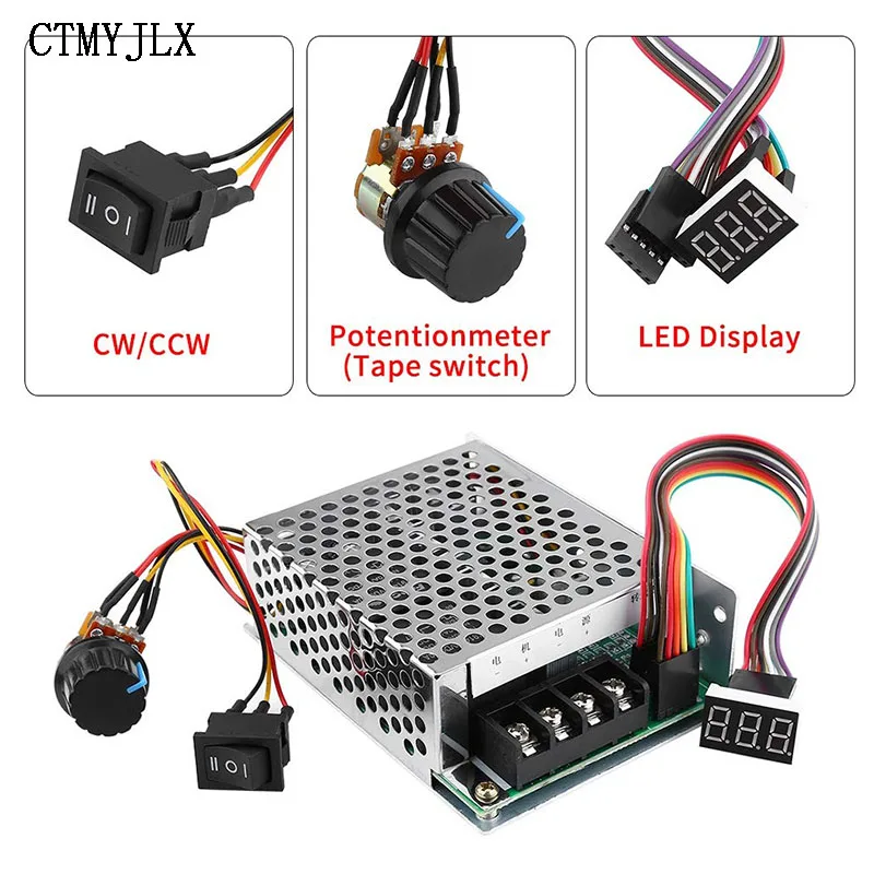 DC 10V-55V Motor Speed Controller 40A PWM Brushed DC Motor Speed Controller CW CCW Reversible Switch with LED Digit Display