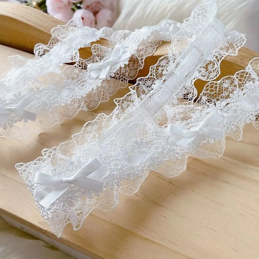 New 1Yard Lace Trim Ribbons Bows & Pleated Handmade Fabric Floral Lace Ribbon Gift Wrapping Trimming Wedding Decorations