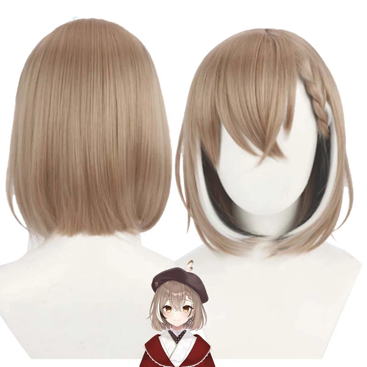 Hololive Virtual YouTuber Nanashi Mumei Cosplay Brown Mixed White Heat Resistant Hair Wig