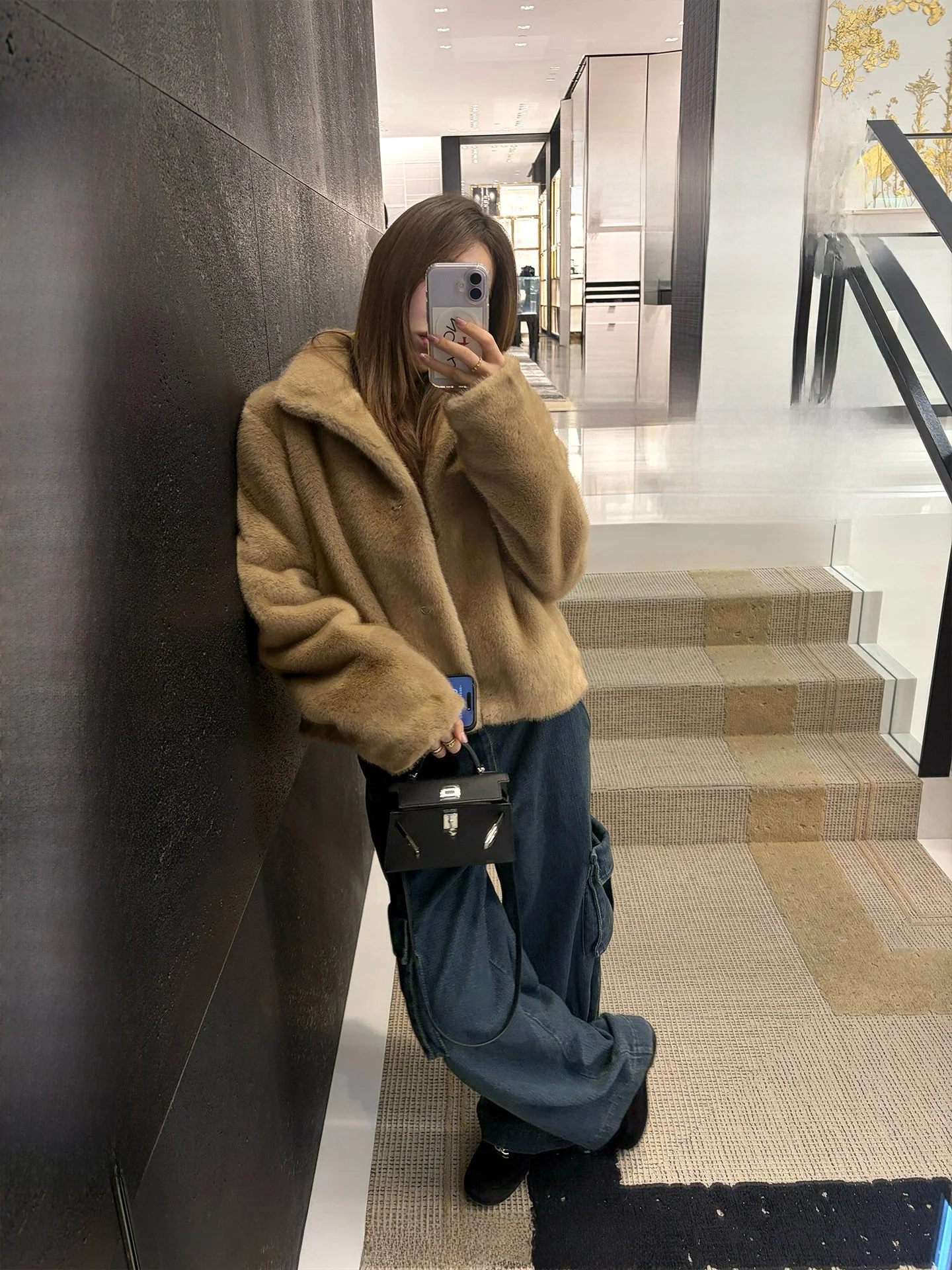 

Ranwear Smooth Plu Rabbit Fur Collar Jaet Women's Warmth Synthetic Fur Coat Eco-friendly Faion Outerwear Coat