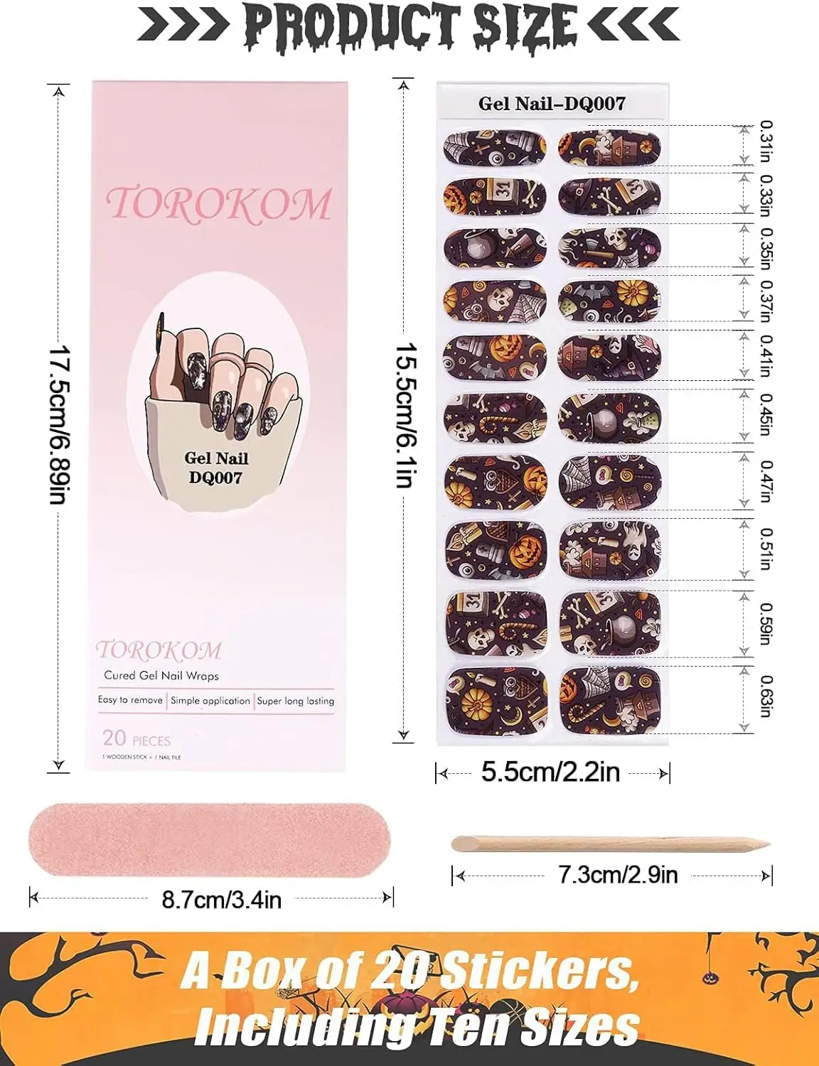 شرائط أظافر جل الهالوين، أغطية أظافر كاملة تدوم طويلاً مع أدوات (يطلوبة مصباح الأشعة فوق البنفسجية/LED)