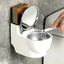 Creative  Ashtray Toilet Shaped with Lid Bathroom Wall Mounted Detachable Ashtray Anti Drop Thick Desktop Ashtray Storage Box ﻿