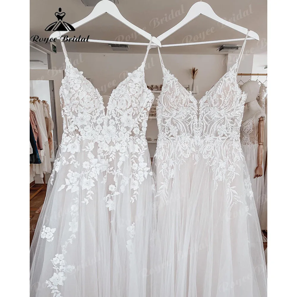 Roycebridal Lace Appliques Boho Civil Wedding Gowns with V Neck 2023 Wedding Dress Spaghetti Straps vestido de fiesta de boda