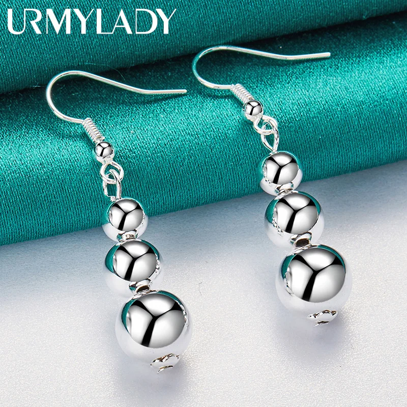URMYLADY 925 Sterling Silver Three Ball Earrings For Women Wedding Party Fashion Jewelry