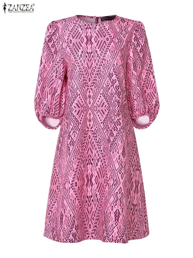 ZANZEA Bohemian Women Print Mini Dresses 3/4 Lantern Sleeve Short Sundress 2025 Summer Casual Holiday Party Female Loose Vestido
