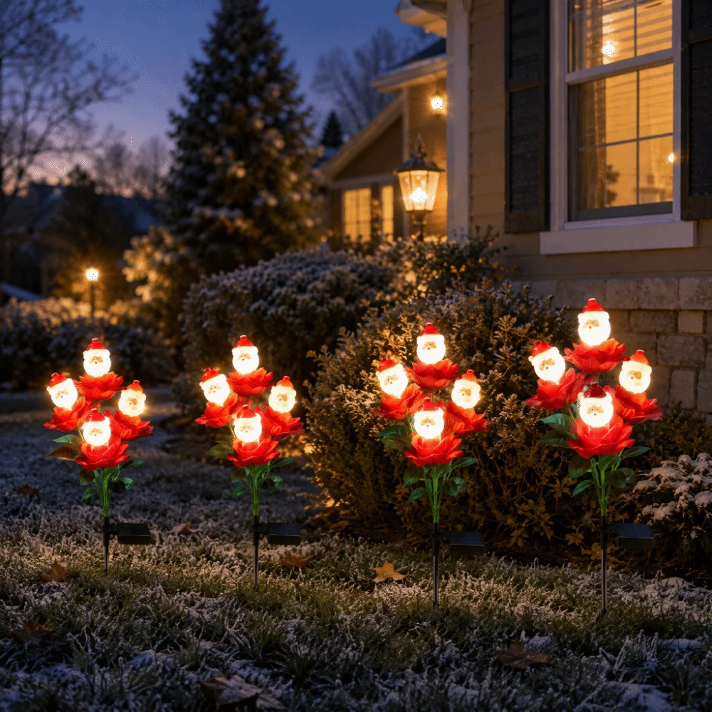 Solar Powered Solar Christmas Lights LED Rose Design Christmas Decorative Lights Waterproof Doll Design Garden Stake Lights