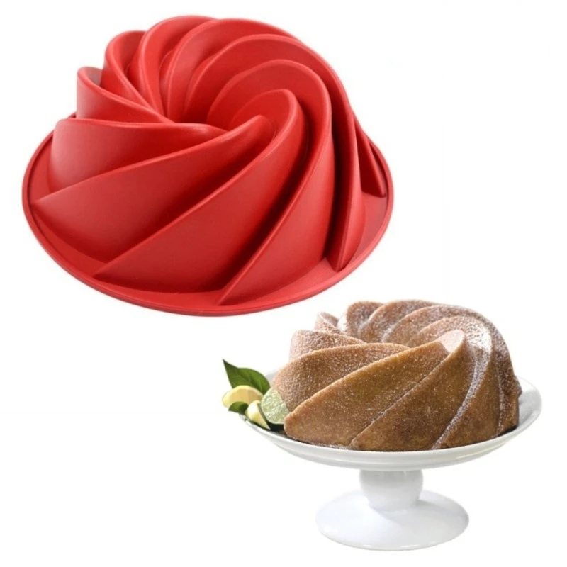 24.9*9cm Silicone Spiral Pattern Bundt Pan Chiffon Savarin Cake Mold Mousse Brownie Dessert Cake Decoration DIY Baking Tools