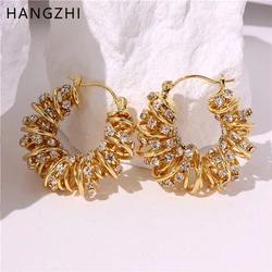 HANGZHI Fashion Multi-layer Twist Rhinestone Metal Ear Buckle for Women Gold Color Personality Charm Earring Jewelry