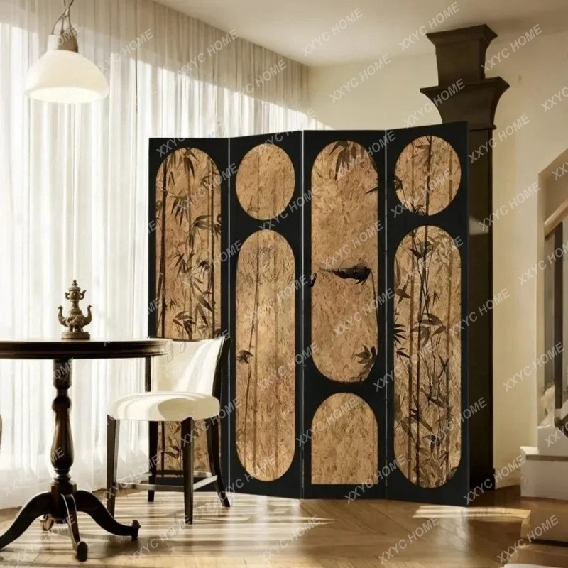 XXscreen folding mobile living room blocking tea room partition B & B retro bamboo background decoration folding screen