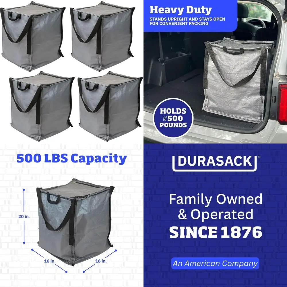 

Sturdy 22-Gallon Polypropylene Storage Tote Bag, Zippered Top, Holds 500 lbs, Set of 4, Gray