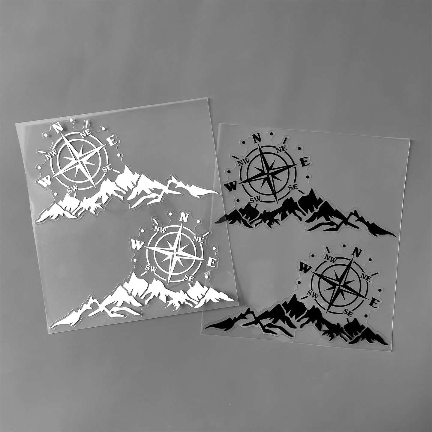 1set 2D Flat Mountain Compass Waterproof Vinyl Stickers Outdoor Adventure Pair Decals For Car Camper Van Motorcycle RV Decor