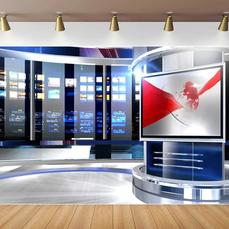 TV Station Program Record Studio Photography Backdrop News Report Broadcasting Room Interior Background Poster Video Wall Banner