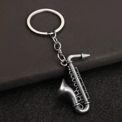 Simulation Mini Musical Instrument Keychain Saxophone Microphone Headset Miniature Toy Metal Key Ring Pendant Music Gift