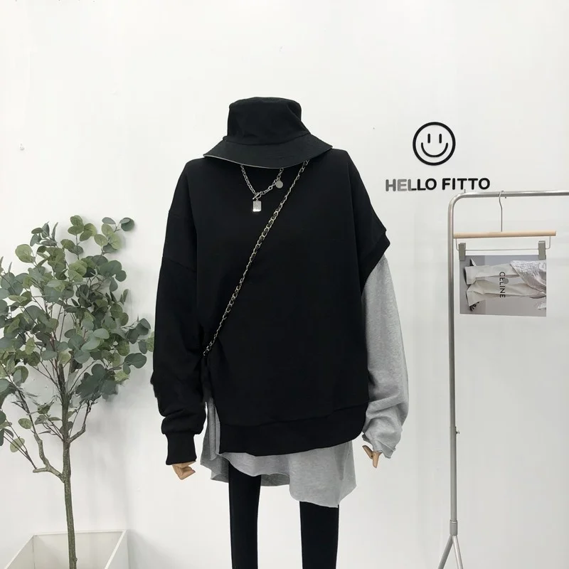 

Spring Autumn Thin Women's Hoodie Sweatshirt Two-Piece Set Design Sense Brand Name Label Trimming Casual Comfortable Cotton B...