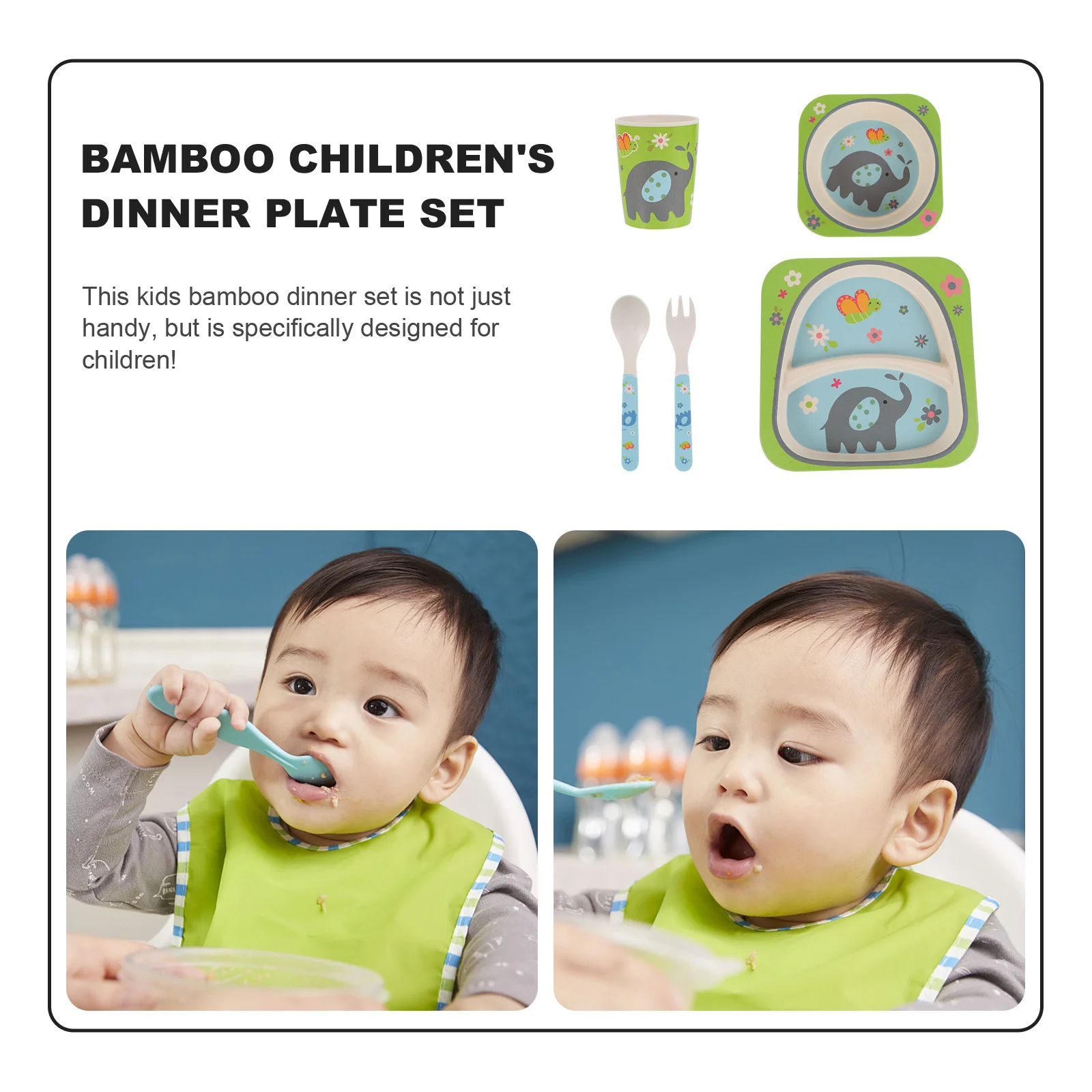 

5 шт., детский бамбуковый обеденный набор, набор посуды для малышей, независимая миска для кормления, тарелка, чашка, вилка, ложка, детское кормление