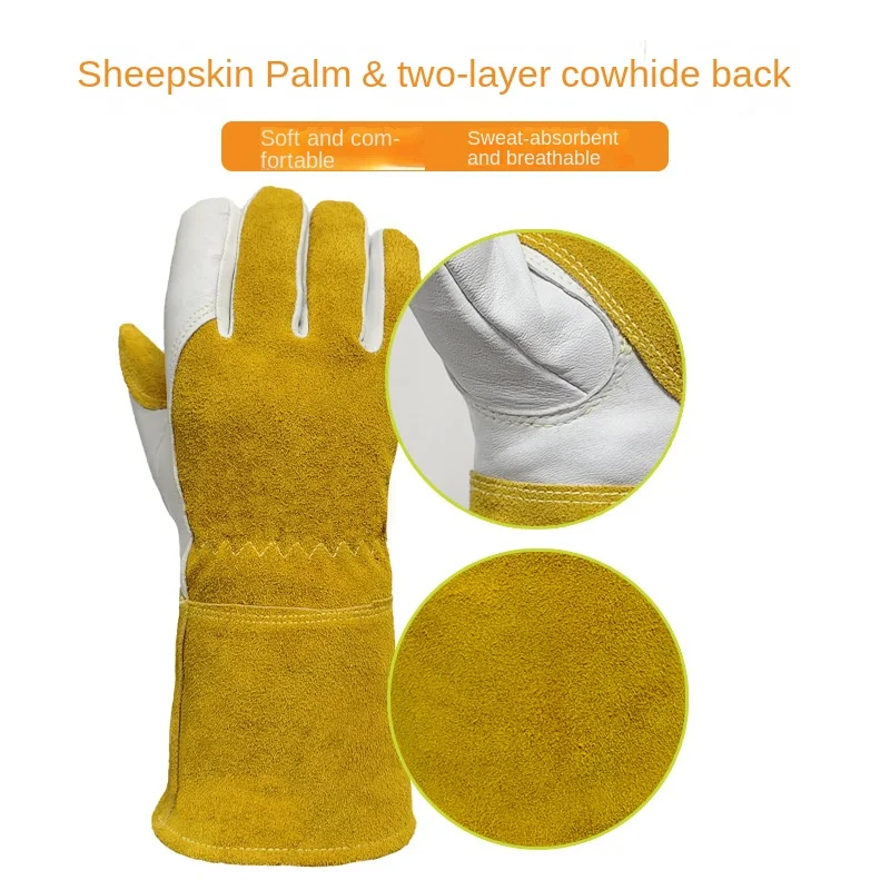 1 Pair Sheepskin Welding Gloves Heat Insulation  Anti Scalding Horticultural and Anti Cutting Labor Protection Gloves