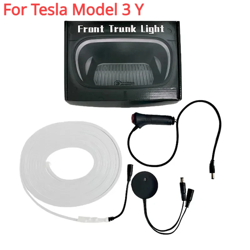 For Tesla Model3/Y Accessories LED Frunk Trunk Strip Light Frunk Brighten Ambient Lighting Flexible Trunk Camping Stall Lingting