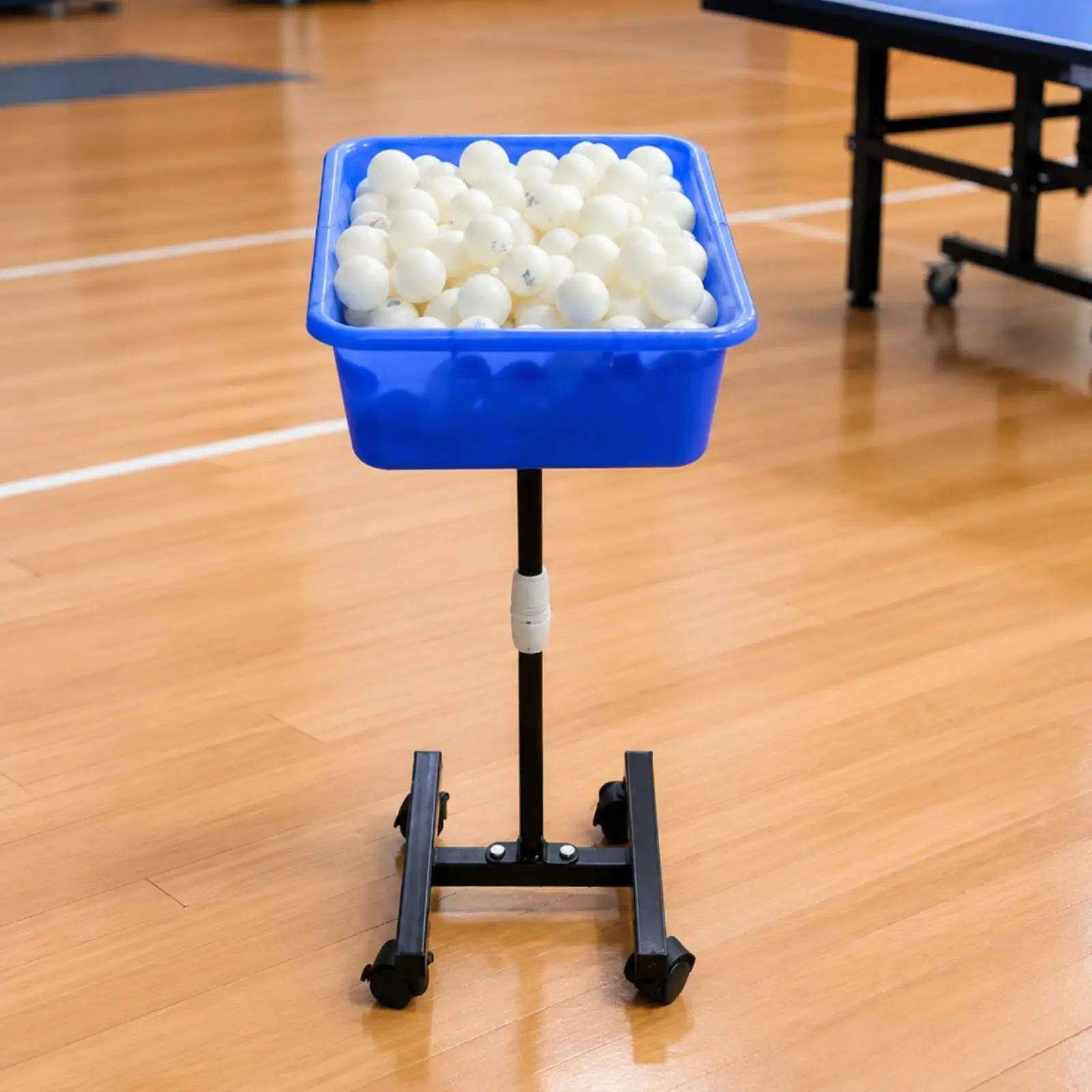 Table Tennis Training Ball Holder with Stand and Wheeled Base for School Gym Use