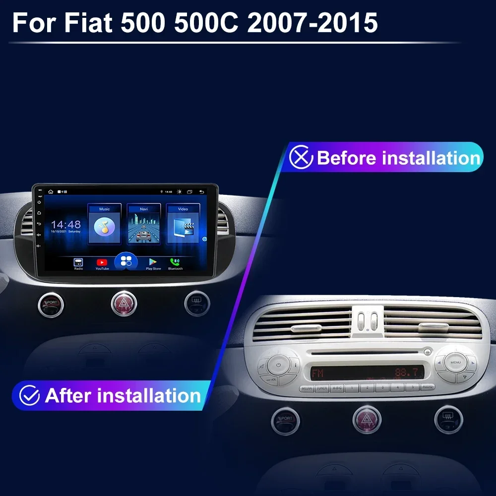لشركة فيات 500 سيارة أندرويدراديو 2007-2015 لاعب نظام تحديد المواقع والملاحة رئيس وحدة مشغل ستيريو سيارة اللعب 5G أندرويد راديو تلقائي 9 بوصة #4