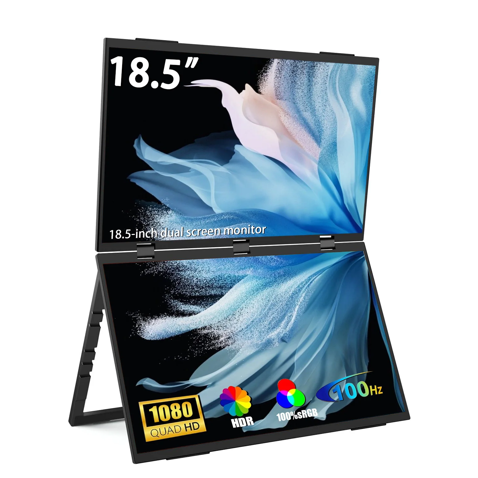 

AHXJKA 18,5-дюймовый двойной портативный монитор для расширителя экрана ноутбука 1080P HDR 360 ° Складной штабелированный тройной монитор с подставкой для ПК