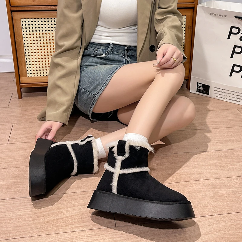 2025 جديد كم حذاء الثلج عالي الرقبة دافئ شتاء جديد جولة تو الجلد المدبوغ منصة مقاومة للانزلاق مقاومة للاهتراء الأحذية القطنية Жenseыыыыыыыыы #6