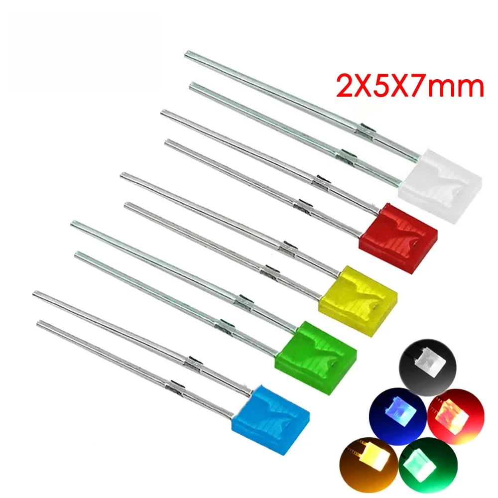 XIASONGXIN LIGHT 100PCS/lot 2x5x7 Square 5-Color Short-LEG Light-Emitting Diode LED In-Line Lamp Beads Diy Kit Diffused