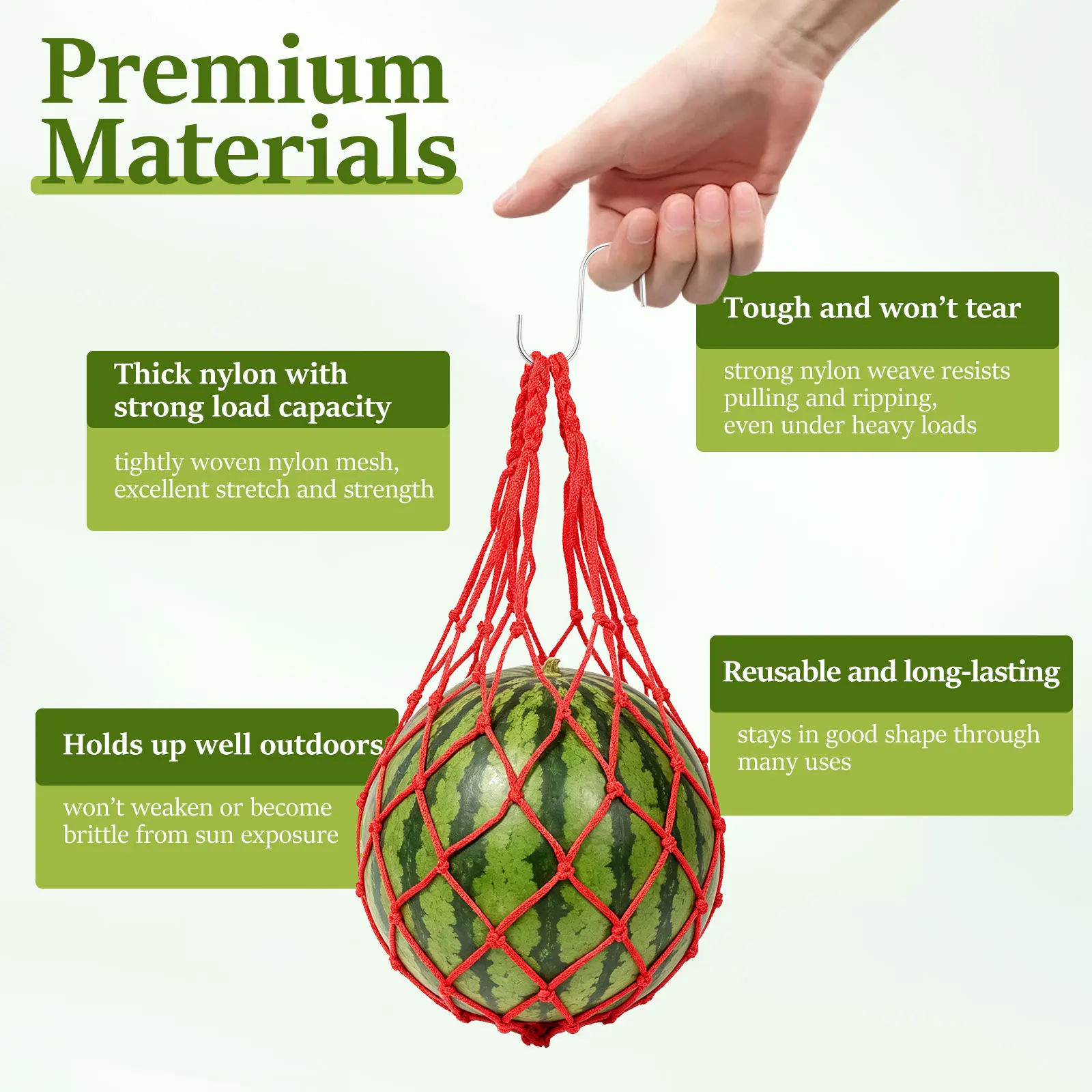 12Pcs Melon Support Net Bag Garden Fruit Hanging Sling Nets with S Hook / Carabiner Melon Hammock Net Bags Gardening Accessories