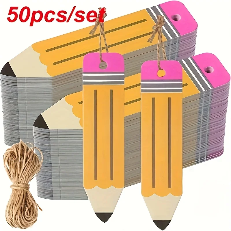 50 feuilles/paquet de cartes de remerciement pour la rentrée scolaire, étiquettes cadeaux avec ficelle de jute de 10 m, étiquettes suspendues pour la rentrée scolaire.