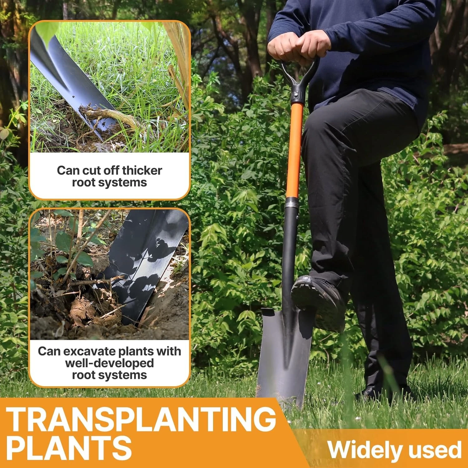 

45-Inch Heavy Duty Orange Fiberglass Handle Drain Spade Shovel.Sharp Shooter Digging Shovel for Gardening,Factory Direct Sales