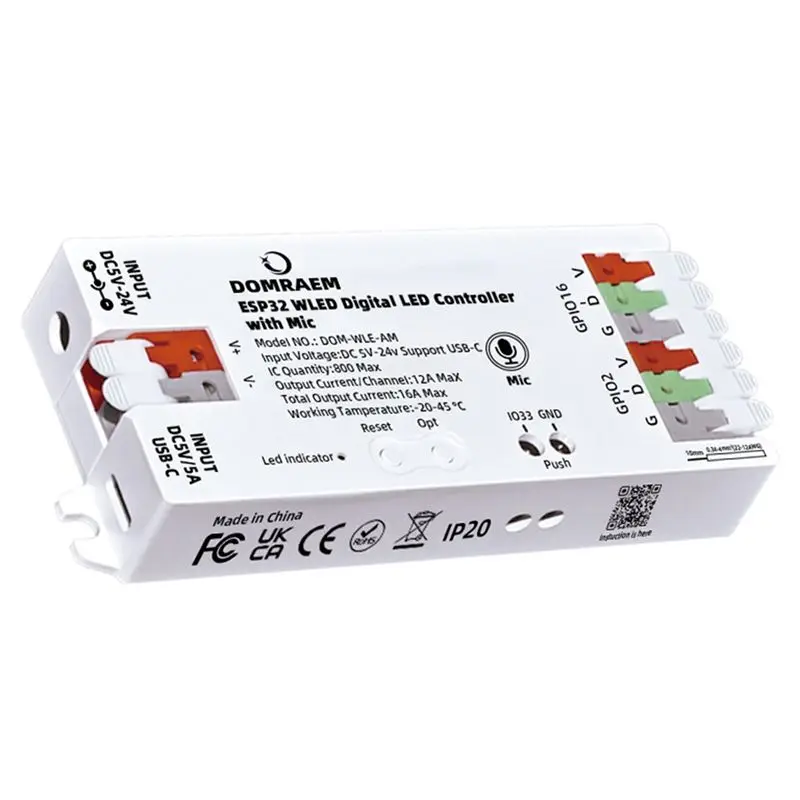 ABUL-DOMRAEM Light Effect Controller LED Strip Controller With Microphone DC5-24V Power 16A 0.5W Standby DIY100+ WS2811/14/05 B
