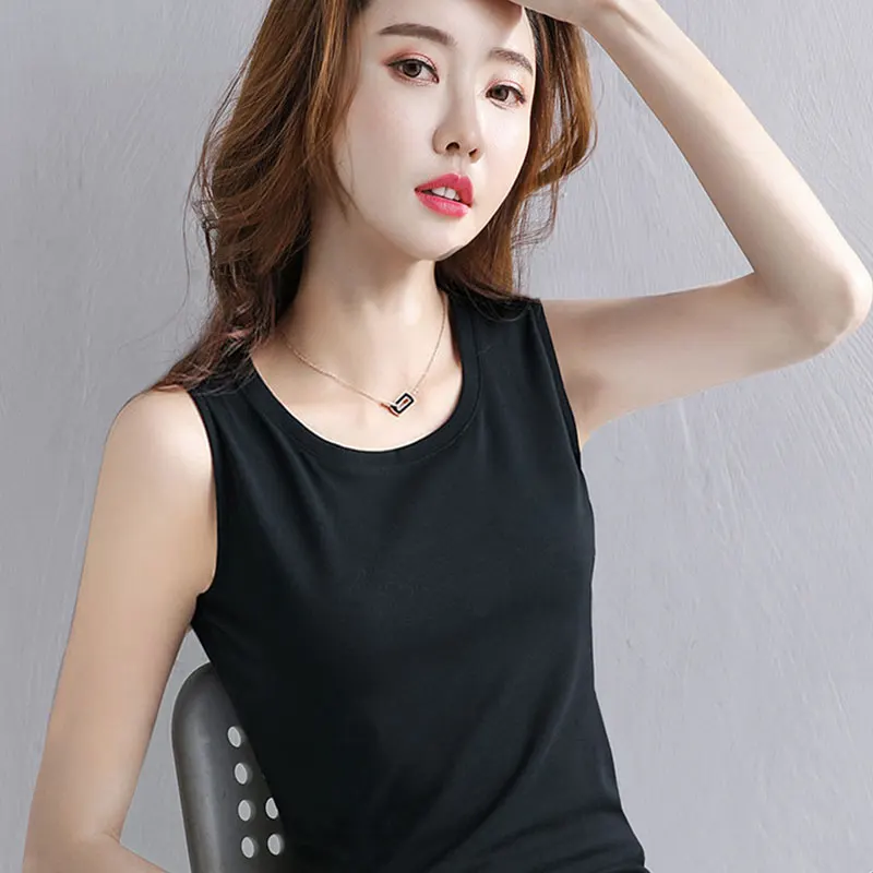 Elegant Fashion Harajuku Slim Fit Female Clothes Loose Sweat Casual All Match Tops Women Solid O Neck Insert Sleeveless Tanks