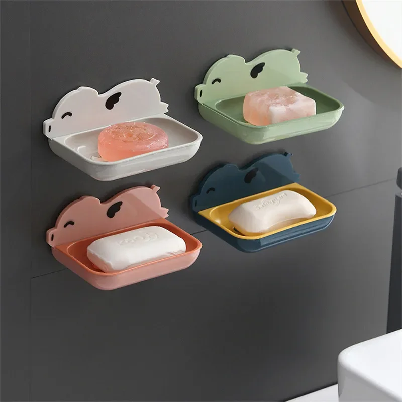 

Soap Box Hole Free Wall Mounted Drain Rack Cartoon Children's Soap Box Dormitory Household Toilet Soap Storage