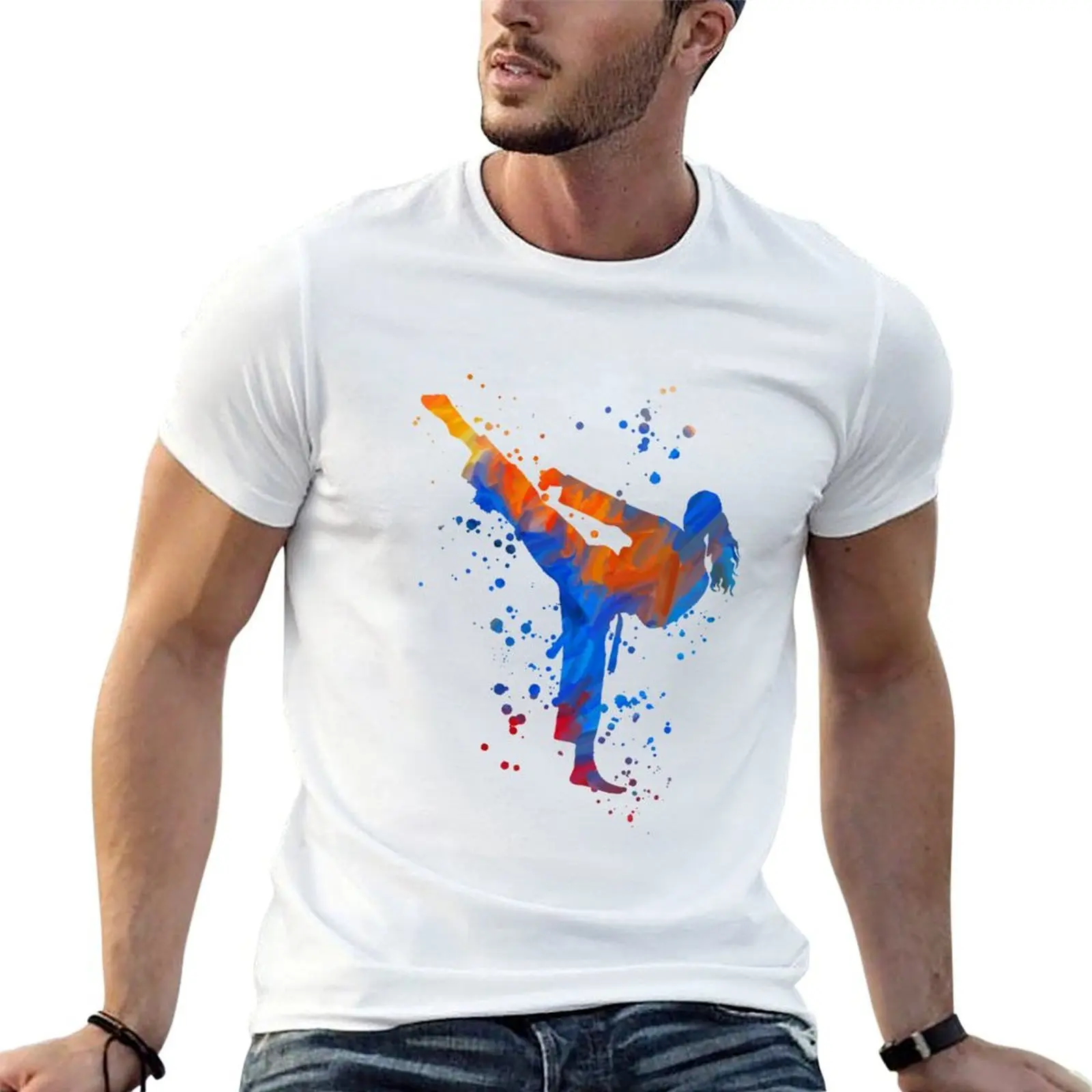 Karate figher girl T-Shirt t shirts for man slim fit t shirt men 100% cotton luxury brand t shirts for man pack cotton T-shirt