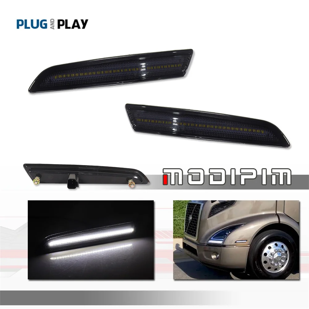 

Car Front Side Marker Turn Signal Lights Parking Lights Amber / White LED Indicator Lights For Volvo VNL VNR VNX 2018-up 12V