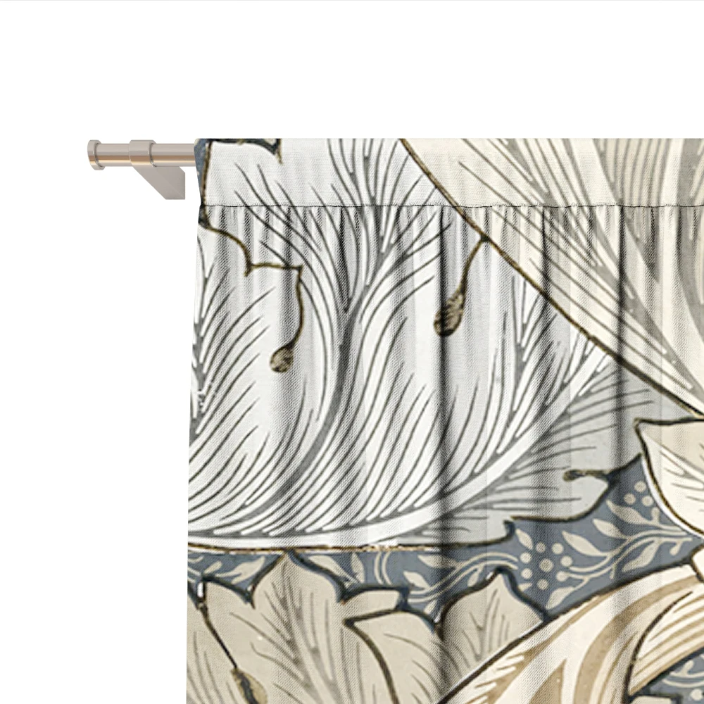 2PC Home Decoration Curtains With Retro Patterns And Rod Pockets, Kitchen, Coffee Shop, Living Room, Balcony, Garden