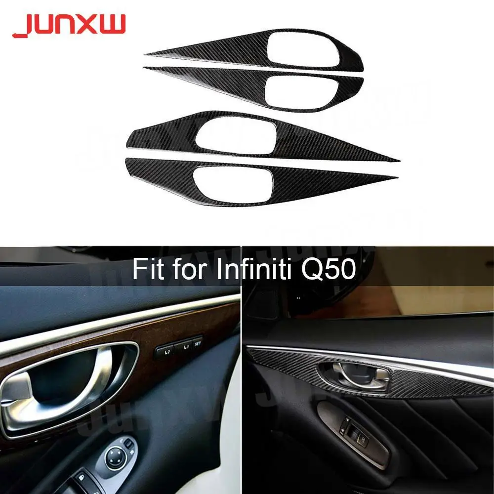 Carbon Fiber Car Accessorise Interior Four-piece Door Handle Panel Protector For Infiniti Q50 Q60 2014-2020