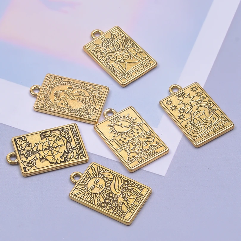 6/12/18/24/30Pcs Gold Color Tarot Card DIY Jewelry Making Necklace Charms High Quality Alloy Pendants Crafts Metal Accessories