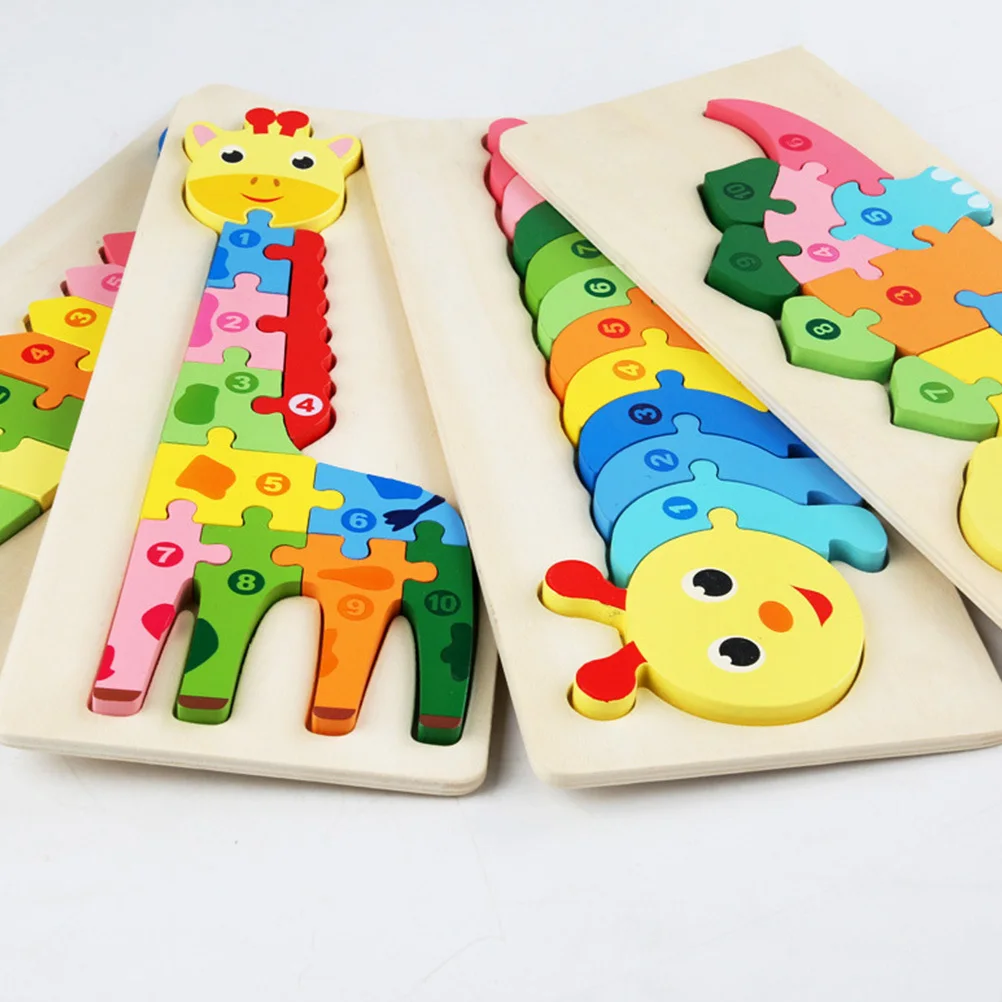 1 szt. Drewniana układanka z motywem zwierząt, edukacyjna, w jaskrawych kolorach, z kreskówkowym dinozaurem, układanka dla dzieci, gra edukacyjna do wczesnej nauki.