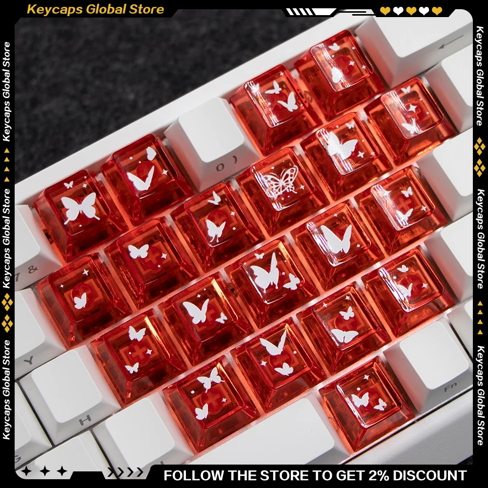 Transparent Butterfly Keycaps Set PC Material Cherry Personalized Simple Artisan Keycaps 21-keys for Keyboard Accessories